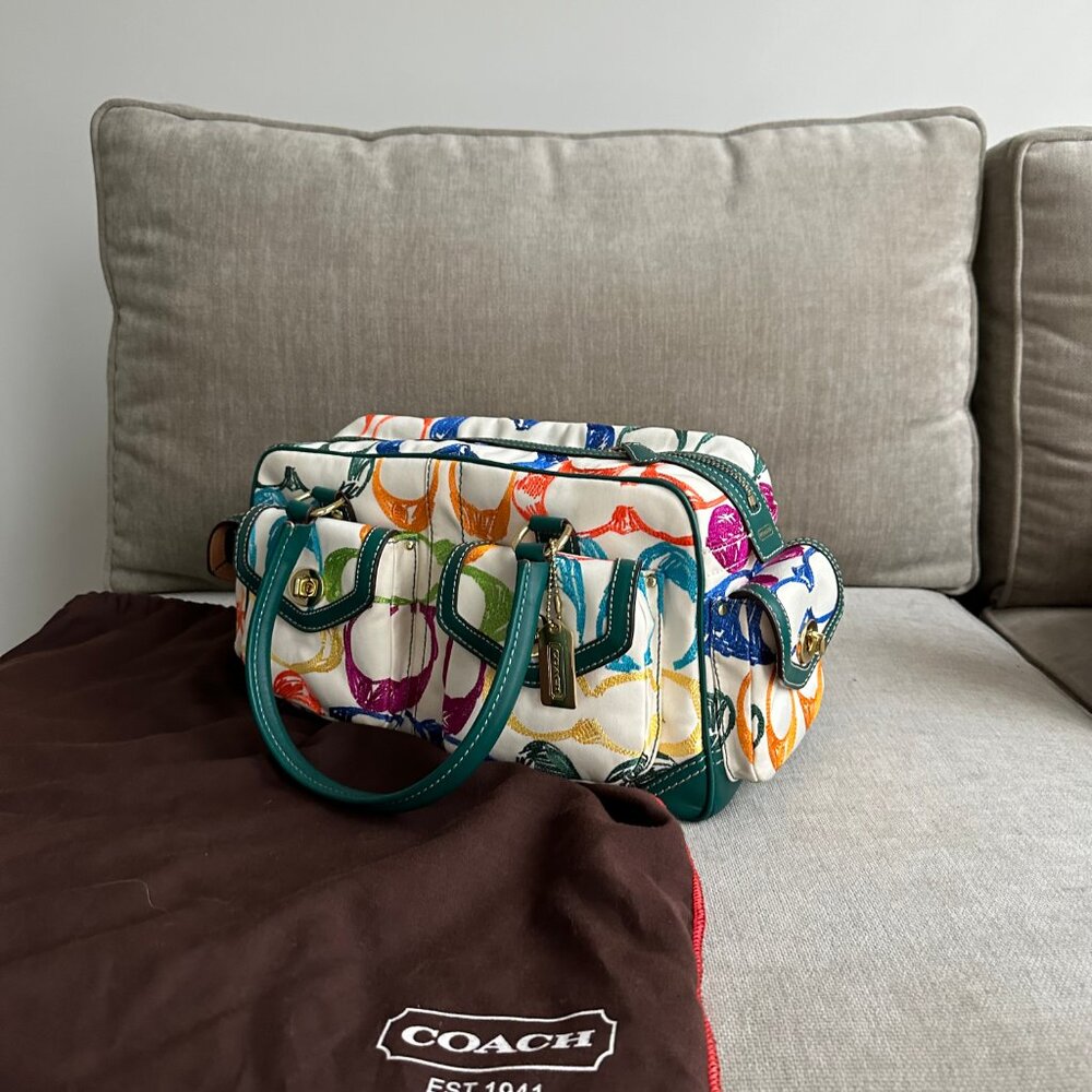 NEW UNUSED Coach Rainbow Scribble Stitch Pocket Satchel